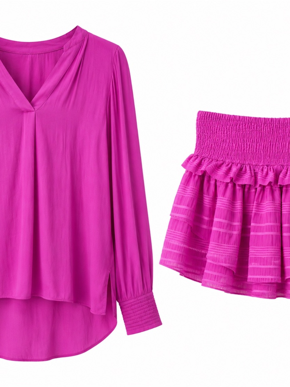 Vibrant Magenta Blouse and Ruffle Skirt Set